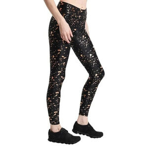 Terez NWT Black Foil Print Tall Band Leggings Gold Splatter Size XS